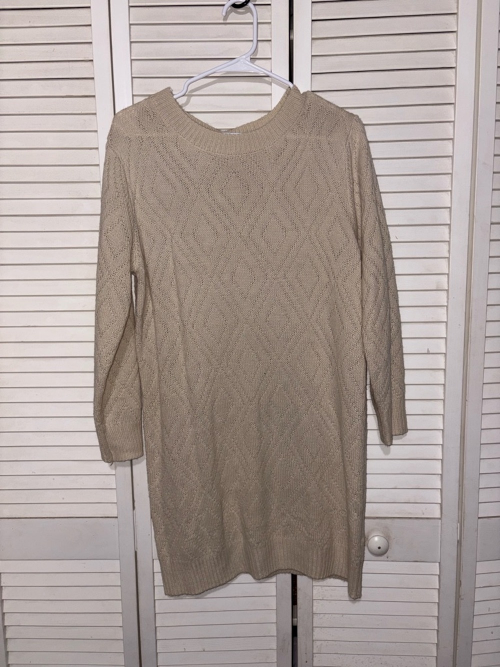 Beige Knit Sweater Dress - Casual Women's Tunic